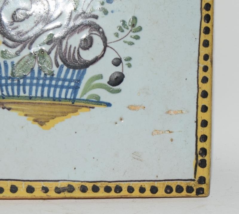 French (Northern France) early polychrome tile depicting a basket of flowers c1800s, 4.6" x 4.6" - Image 4 of 8