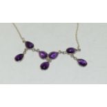 Edwardian inspired Amethyst silver dropper necklace.