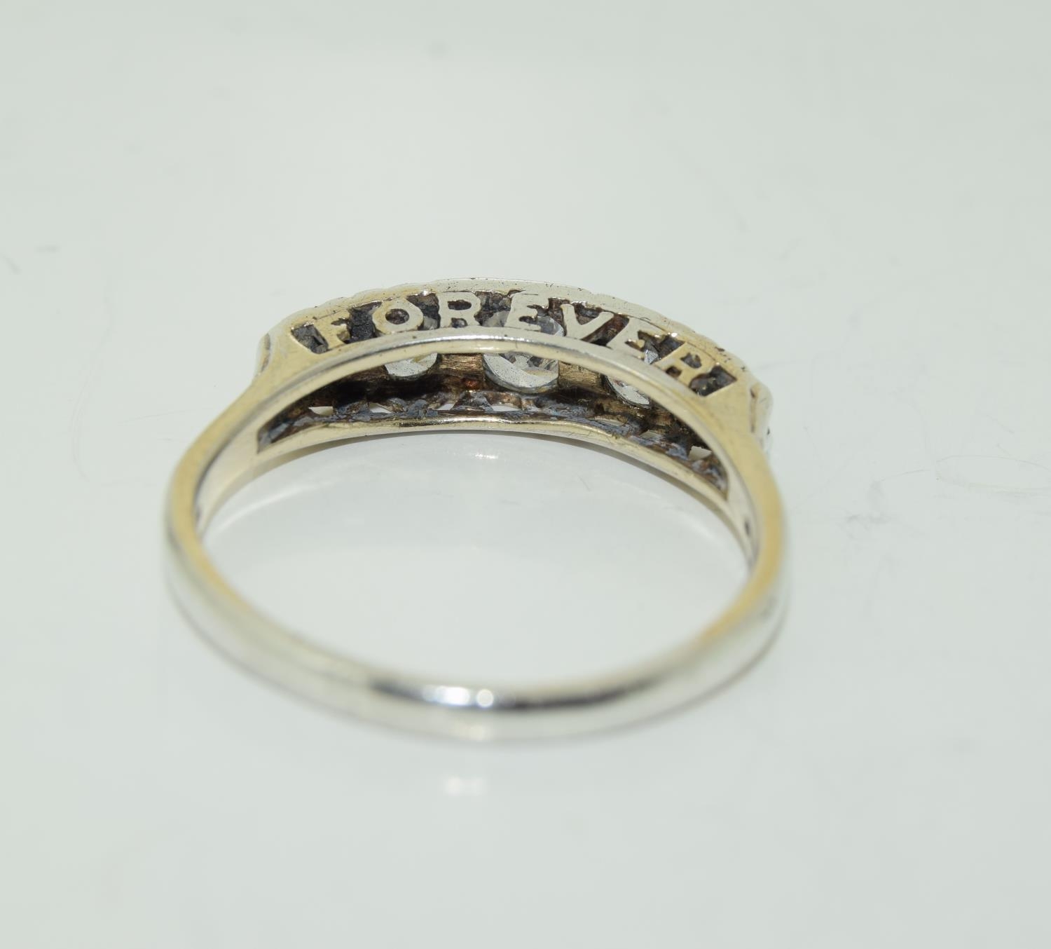 Large 'Always Forever' CZ 925 silver ring, Size W. - Image 3 of 4