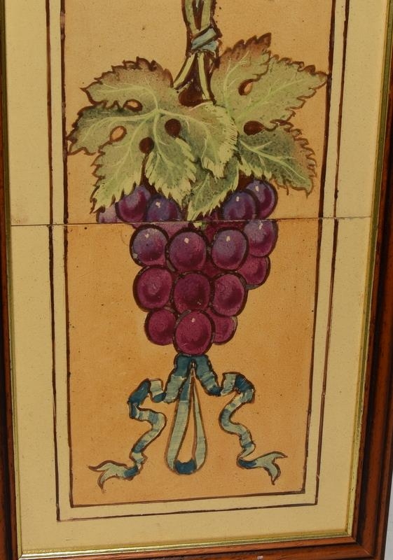 Framed panel of five tiles depicting grape vines in gold frame 7.1" x 30.8" - Image 5 of 6