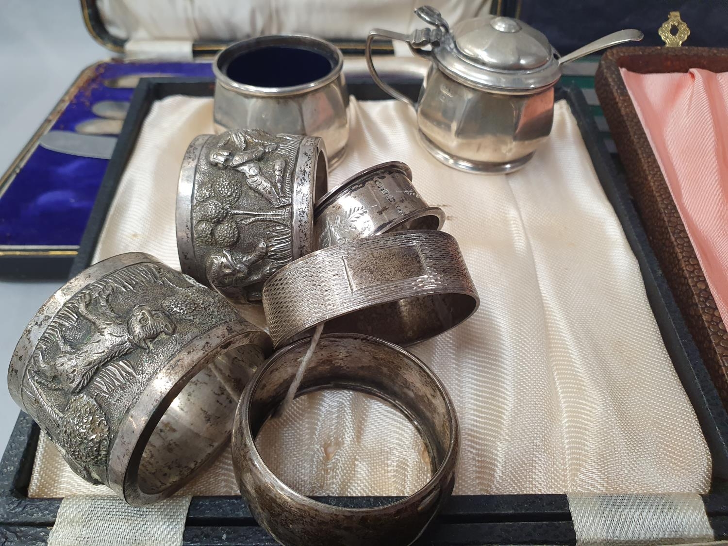 Boxed flatware and silver napkin rings and other misc silver. - Image 2 of 7