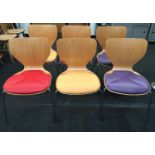 6 designer Orangebox chrome leg kitchen stacking chairs model X10-FLS, mix of 3 colours ,85x50x45cm