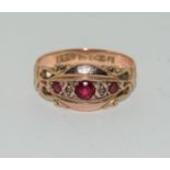 9ct gold antique set ruby and diamond ring size L