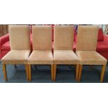 From a hotel clearance: Four dining chairs in light brown.