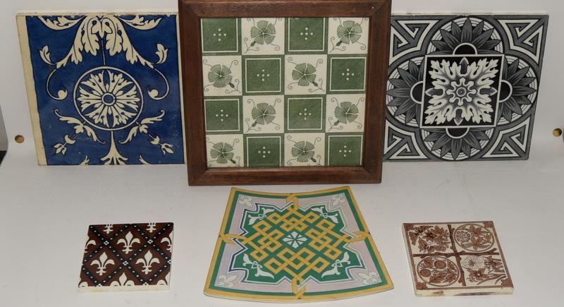 Minton China Works large framed tile / trivet 9.7" x 9.7" c1868-1900, together with large Minton