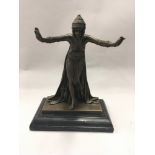 Bronze Art Deco style figure on marble stepped base.