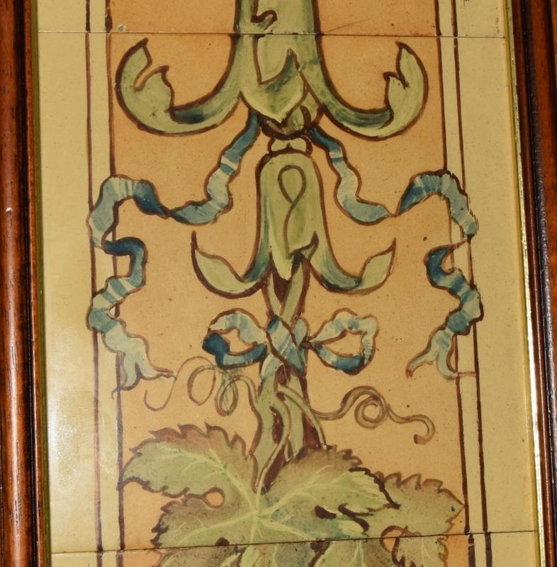 Framed panel of five tiles depicting grape vines in gold frame 7.1" x 30.8" - Image 3 of 6