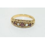 9ct gold ladies antique set amethyst and opal ring size O