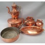 Collection of assorted brass and copper kitchen items.