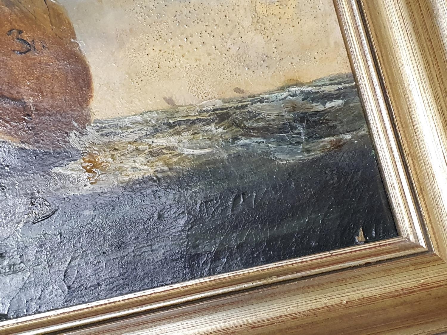 Framed and signed oil on canvas painting of ships on rough seas 41.5x57cm - Image 4 of 5