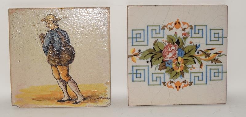 Large early Spanish tile 8" x 8" from the Onda region together with one other from Sevilla 8" x 8" - Image 11 of 24