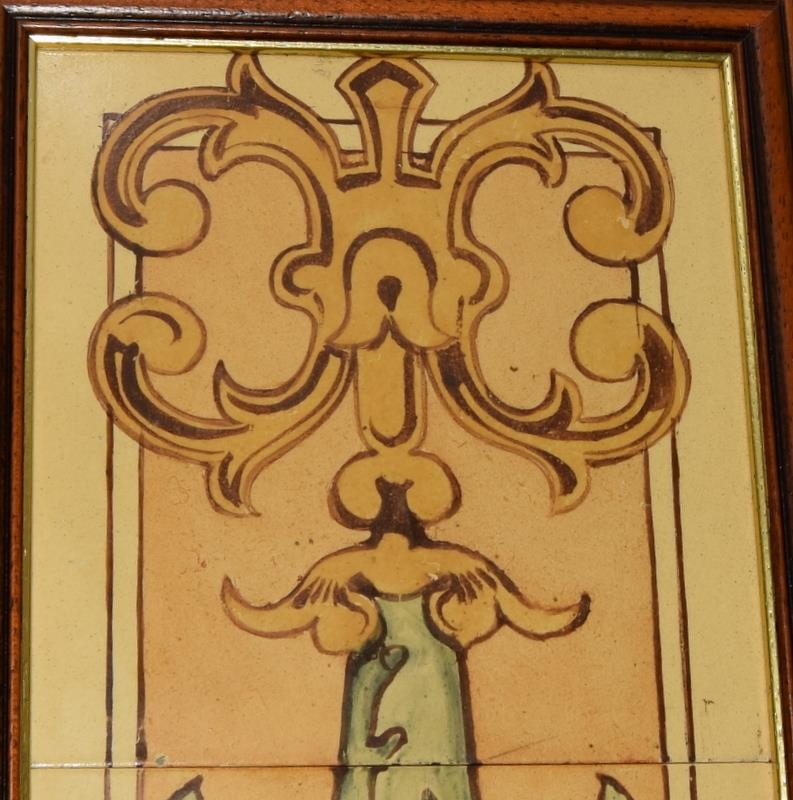 Framed panel of five tiles depicting grape vines in gold frame 7.1" x 30.8" - Image 2 of 6