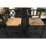 Pair bobbin turned raffia chairs 70x40x40cm