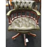 Green leather back chesterfield swivel office chair