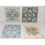 Transfer printed tiles to include examples by Wedgwood, Sherwin & Cotton, each tile 6" x 6" (4)