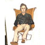 Unframed still life oil on canvas unsigned of man in a chair 92x70cm