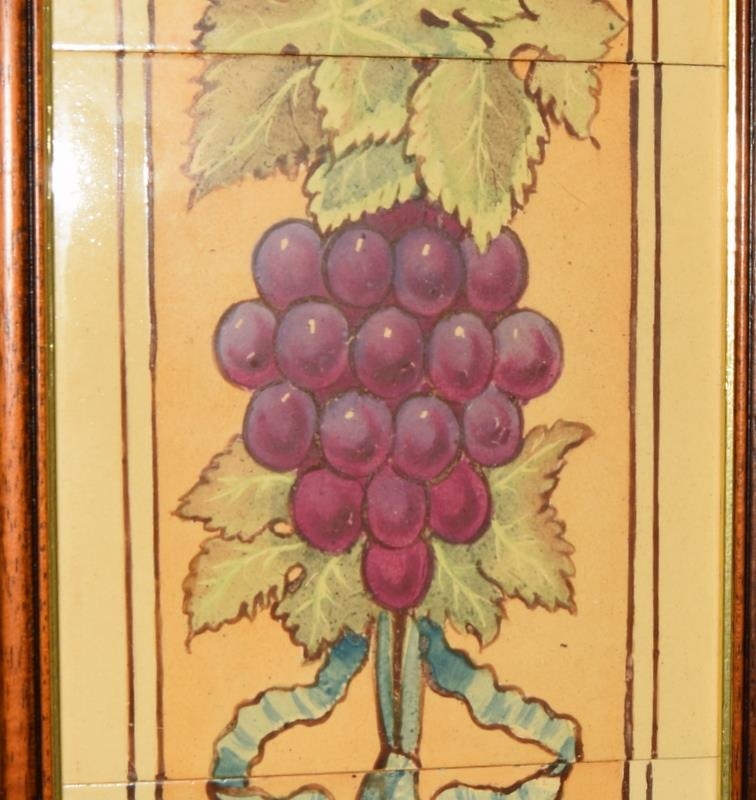 Framed panel of five tiles depicting grape vines in gold frame 7.1" x 30.8" - Image 4 of 6