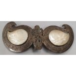 Large oriental belt /sword buckle inset with Mother of Pearl 27x14cm