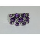 A new 9ct white gold heavy amethyst ring, Size T