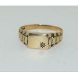 9ct gold gents Rolex style diamond set signet ring size Y