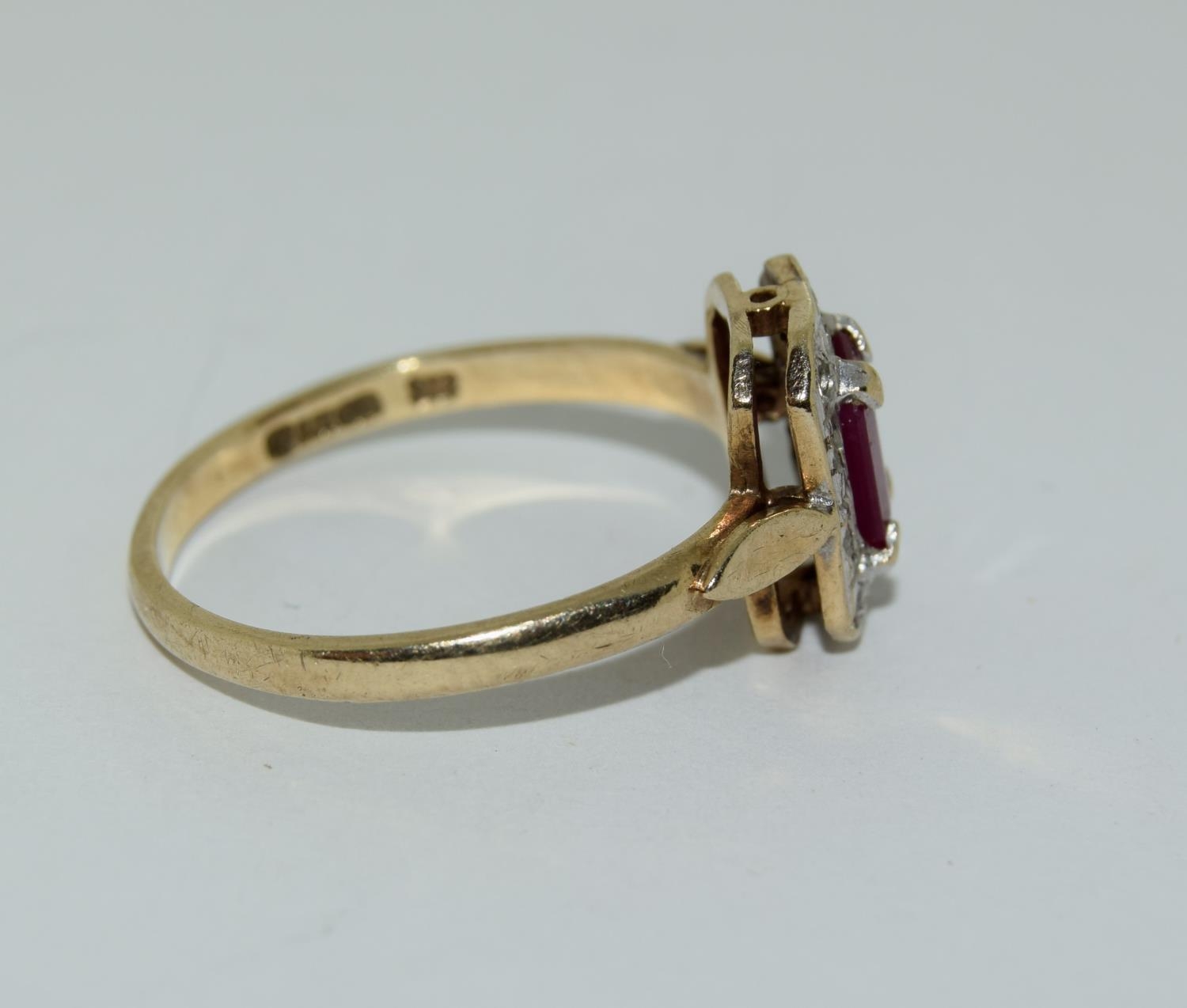 A Ruby/Diamond 9ct gold ring, Size P - Image 2 of 6