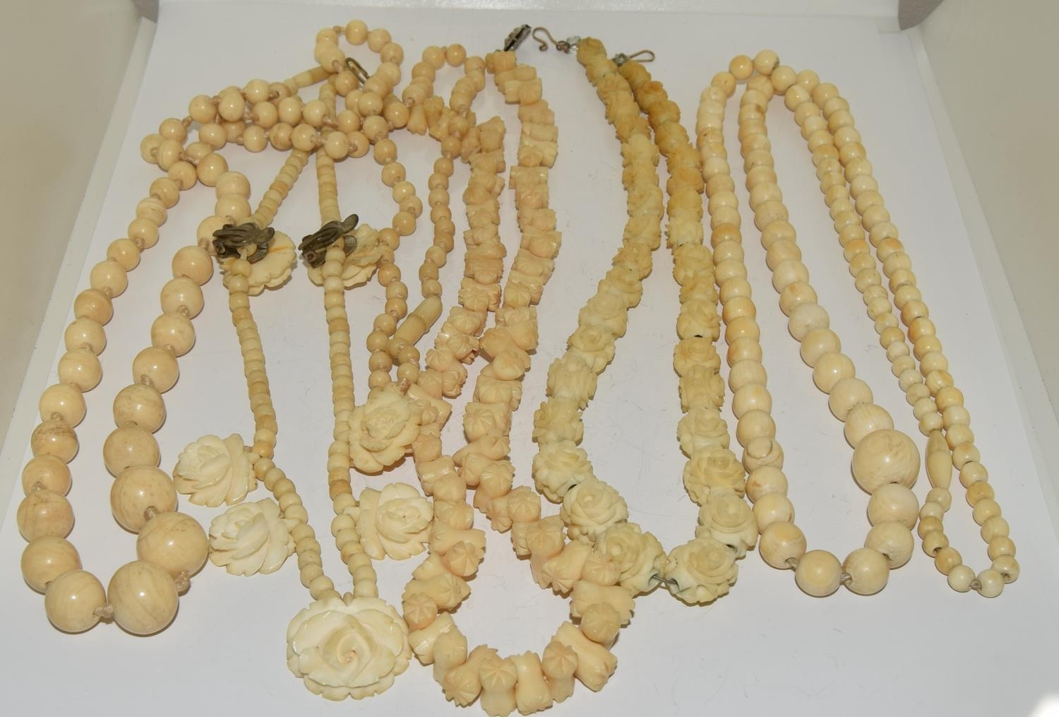 A collection of Victorian bone and other necklaces.