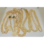 A collection of Victorian bone and other necklaces.