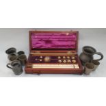 Sikes engineering barometer boxed with collection of Pewter measures