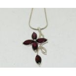 Almadine Garnet 925 silver floral pendant.