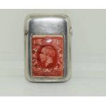 A silver Antique vesta case with enamel image of penny red.