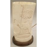 Vintage table lamp with ivory shade depicting elephants 20cm tall.