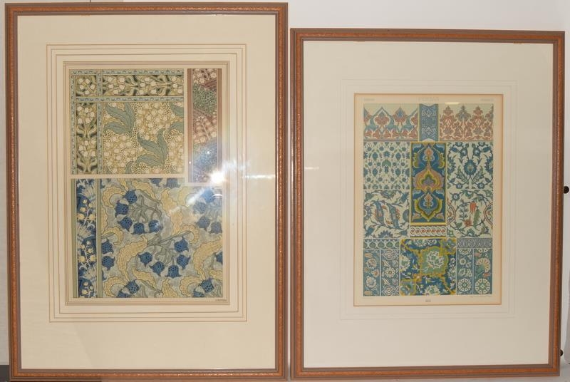 E. Hervegh c1896 pair of original framed prints of tile designs from "La Plante et Ses