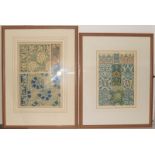 E. Hervegh c1896 pair of original framed prints of tile designs from "La Plante et Ses