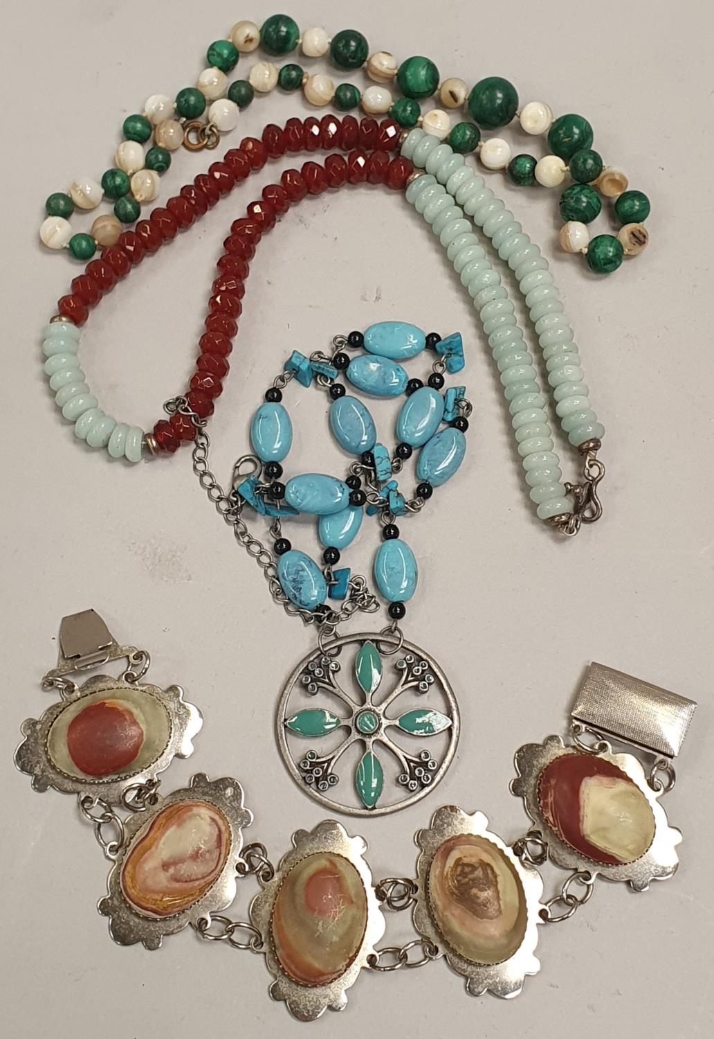 Collection of semi precious stone jewellery.