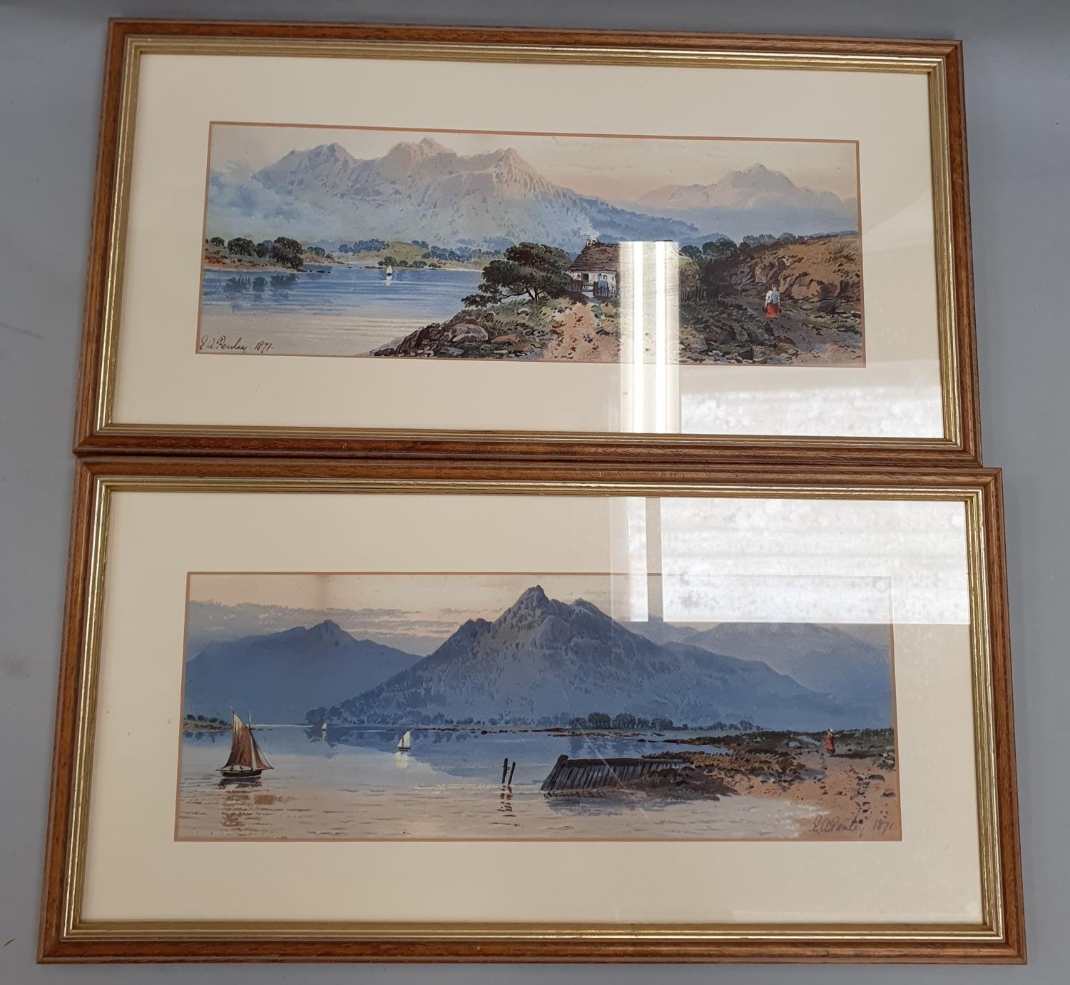 E.A. Penley: A pair of signed and framed 19th century watercolours of lake scenes dated 1871. Each