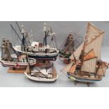 Six model ships.