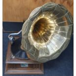 Reproduction HMV gramophone.