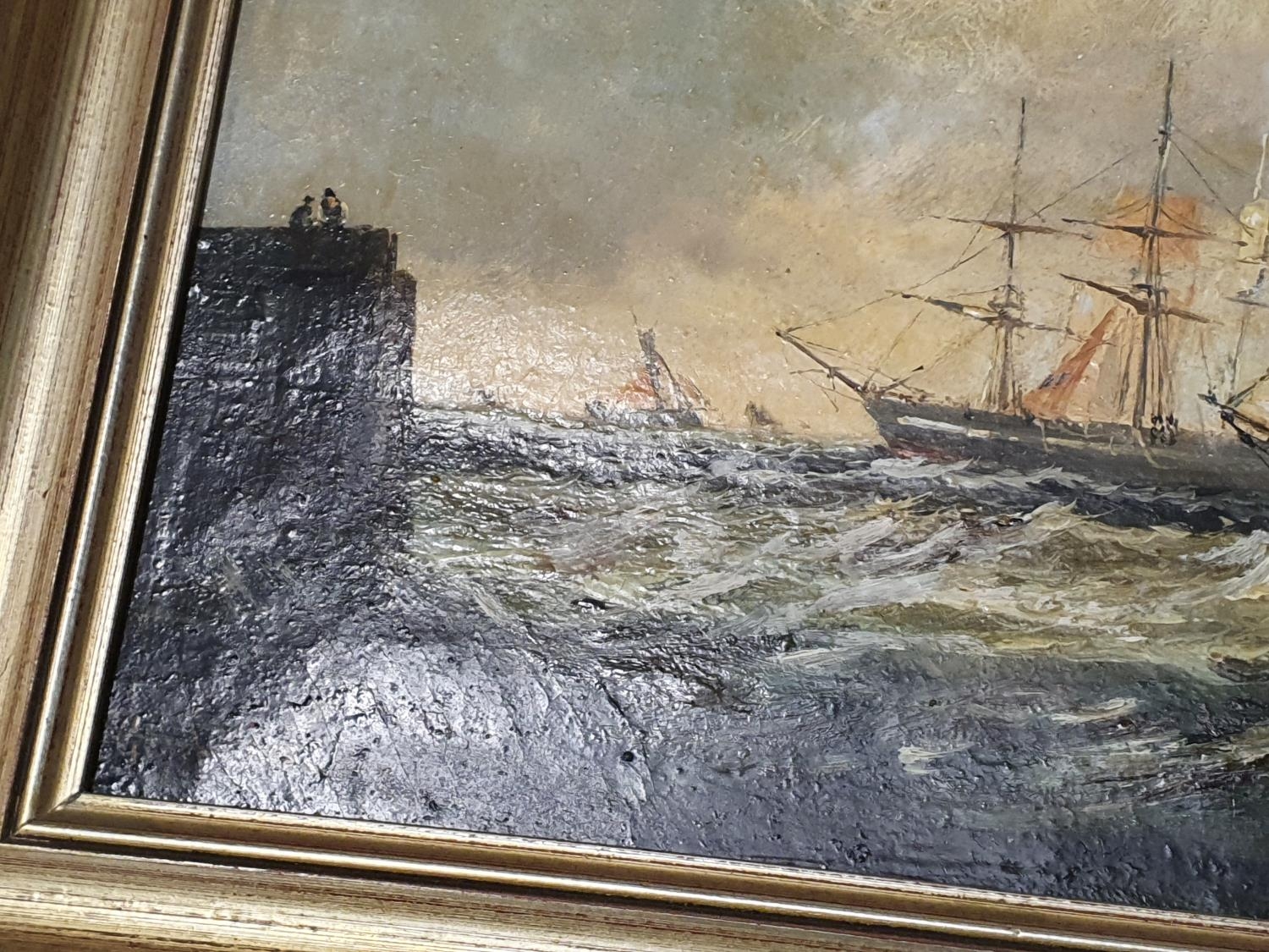 Framed and signed oil on canvas painting of ships on rough seas 41.5x57cm - Image 2 of 5