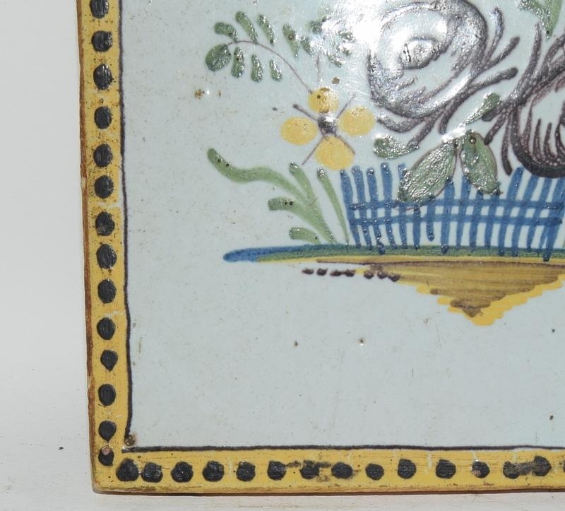 French (Northern France) early polychrome tile depicting a basket of flowers c1800s, 4.6" x 4.6" - Image 5 of 8