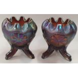 Pair of Carnival glass 3 leg bulb vases 14cm tall