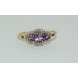 Vintage 9ct gold amethyst and diamond ring. 1.9grams, size R.
