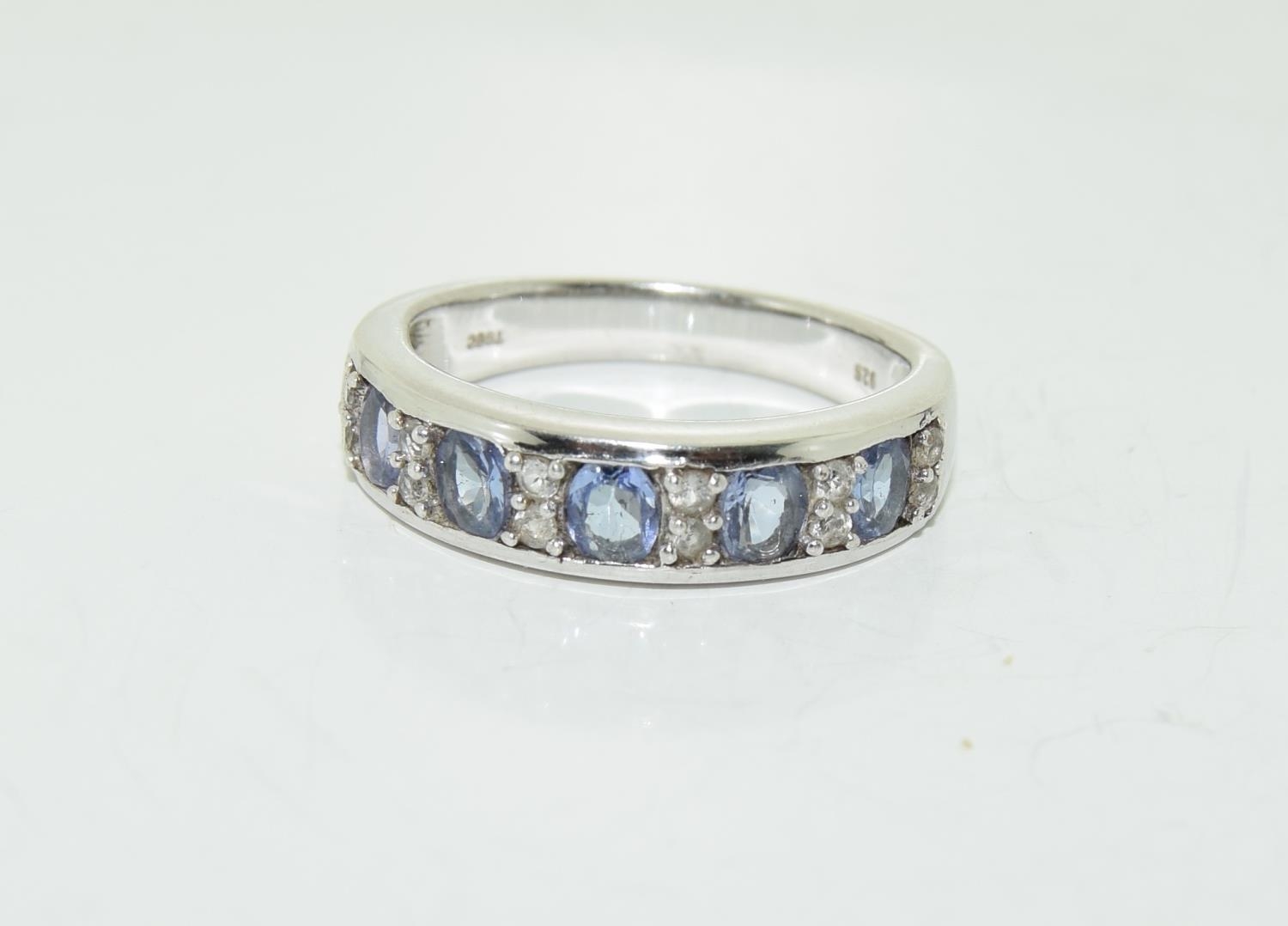 Five stone Tanzanite half eternity 925 silver ring, Size N 1/2.