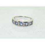 Five stone Tanzanite half eternity 925 silver ring, Size N 1/2.