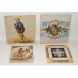 Large early Spanish tile 8" x 8" from the Onda region together with one other from Sevilla 8" x 8"