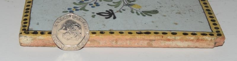 French (Northern France) early polychrome tile depicting a basket of flowers c1800s, 4.6" x 4.6" - Image 8 of 8