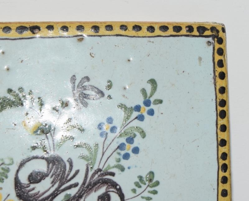 French (Northern France) early polychrome tile depicting a basket of flowers c1800s, 4.6" x 4.6" - Image 3 of 8