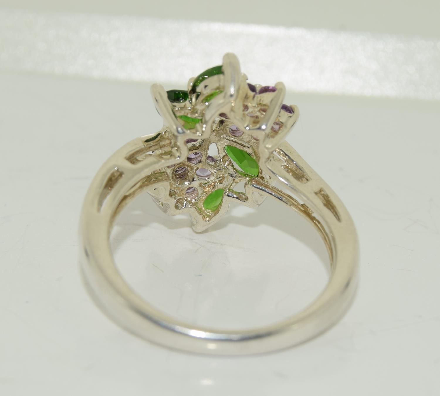 Amethyst Green Dropside 925 silver cluster ring, Size N. - Image 3 of 3