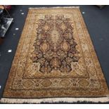 Large room size Prado Orient Keshan Super carpet in brown and beige pattern. 9ft x 12ft.