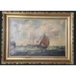 Framed and signed oil on canvas painting of ships on rough seas 41.5x57cm