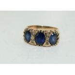 Vintage Blue stone 9ct gold ring, Size P.